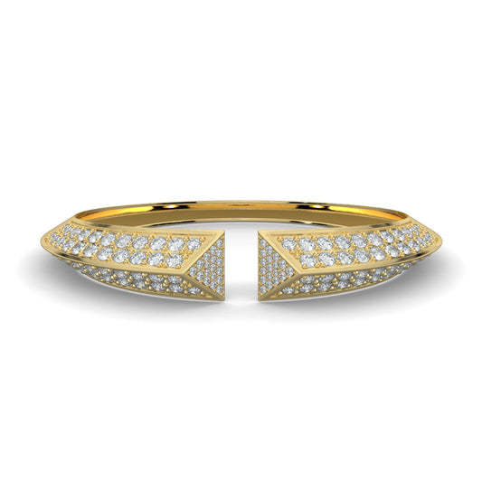 Yellow Gold, Diamond Bracelets, Natural Diamonds, Lab-Grown Diamonds, diamond cuff bracelet, 3D triangular ends, round diamonds, luxury jewelry