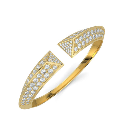 Yellow Gold, Diamond Bracelets, Natural Diamonds, Lab-Grown Diamonds, diamond cuff bracelet, 3D triangular ends, round diamonds, luxury jewelry