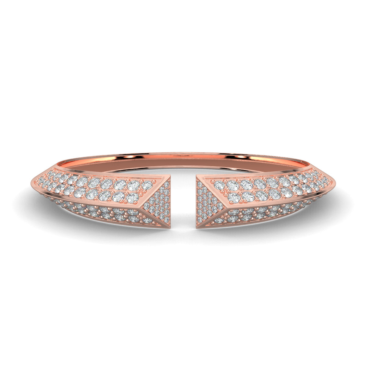 Rose Gold, Diamond Bracelets, Natural Diamonds, Lab-Grown Diamonds, diamond cuff bracelet, 3D triangular ends, round diamonds, luxury jewelry