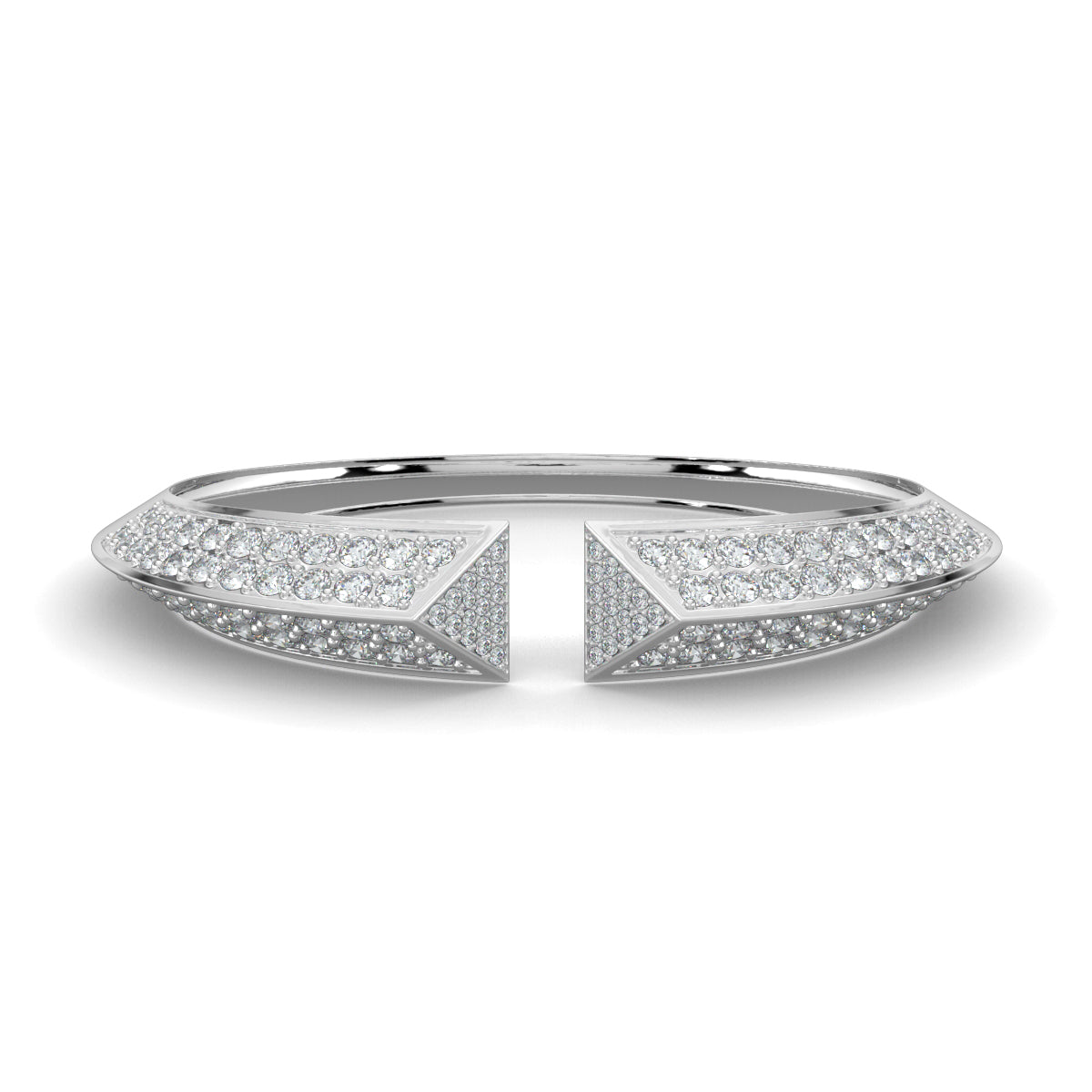 WhiteGold, Diamond Bracelets, Natural Diamonds, Lab-Grown Diamonds, diamond cuff bracelet, 3D triangular ends, round diamonds, luxury jewelry