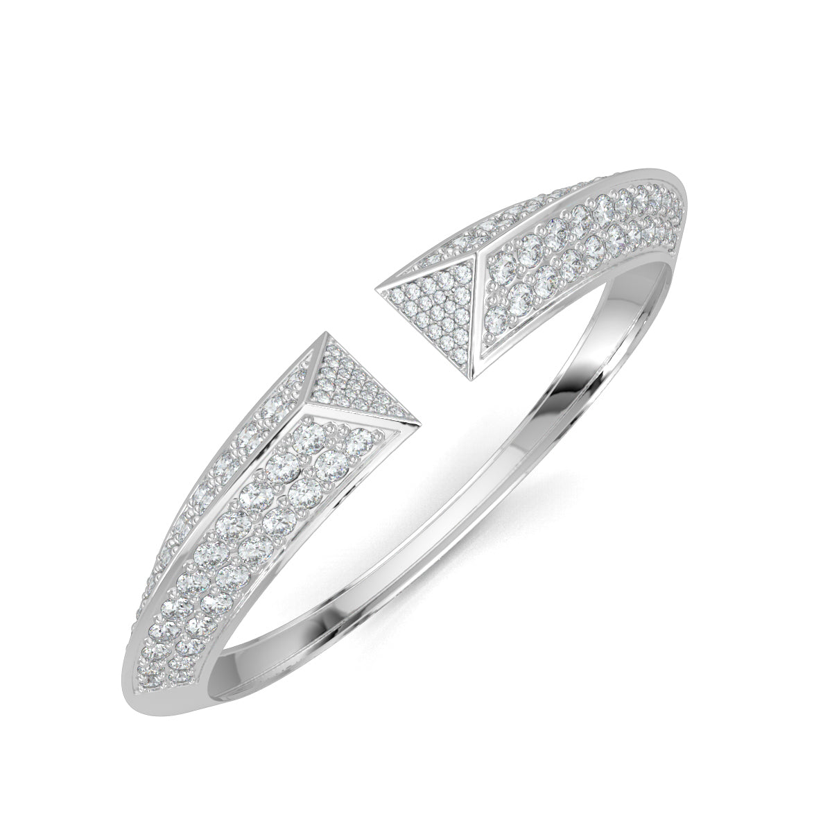 WhiteGold, Diamond Bracelets, Natural Diamonds, Lab-Grown Diamonds, diamond cuff bracelet, 3D triangular ends, round diamonds, luxury jewelry