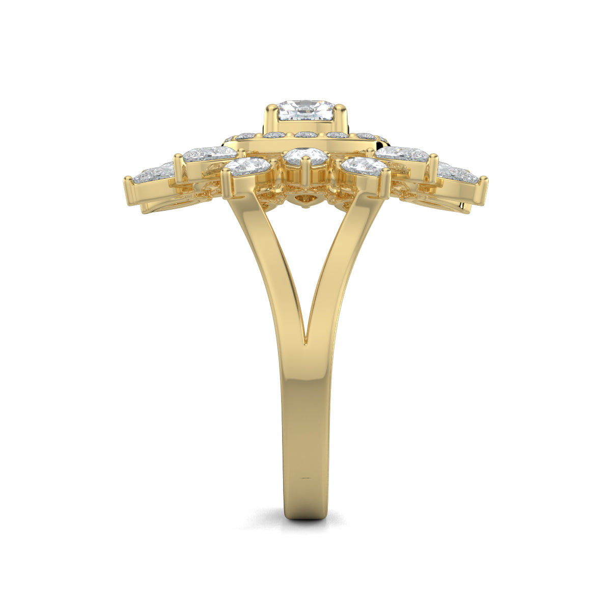 Yellow Gold, Diamond Ring, Natural Diamond Ring, Lab-Grown Diamond Ring, Cushion Square Diamond, Halo Setting, Pear Diamonds, Celestial Jewelry, Ethical Luxury, Everyday Ring