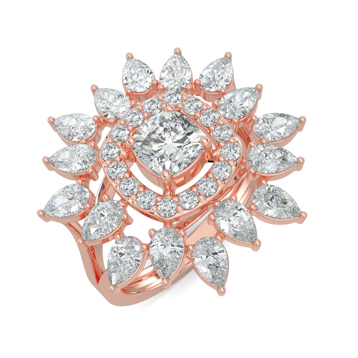 Rose Gold, Diamond Ring, Natural Diamond Ring, Lab-Grown Diamond Ring, Cushion Square Diamond, Halo Setting, Pear Diamonds, Celestial Jewelry, Ethical Luxury, Everyday Ring