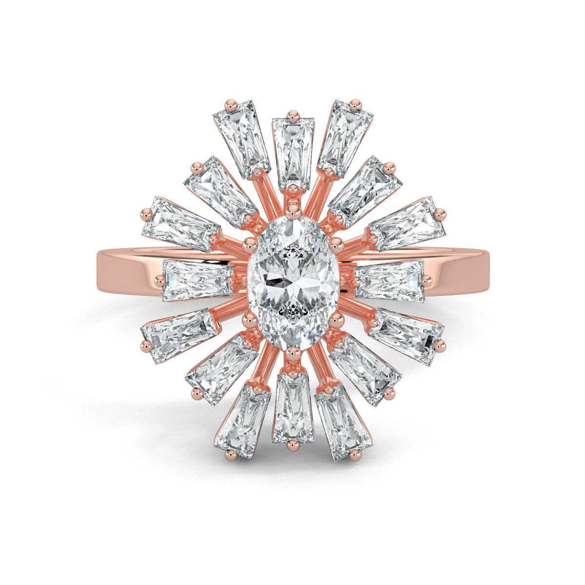 Rose Gold, Diamond Ring, Luminary Luster Diamond Ring, Natural Diamond Ring, Lab-Grown Diamond Ring, Oval Diamond Ring, Baguette Diamond Ring, Everyday Wear Ring, Sustainable Diamond Ring