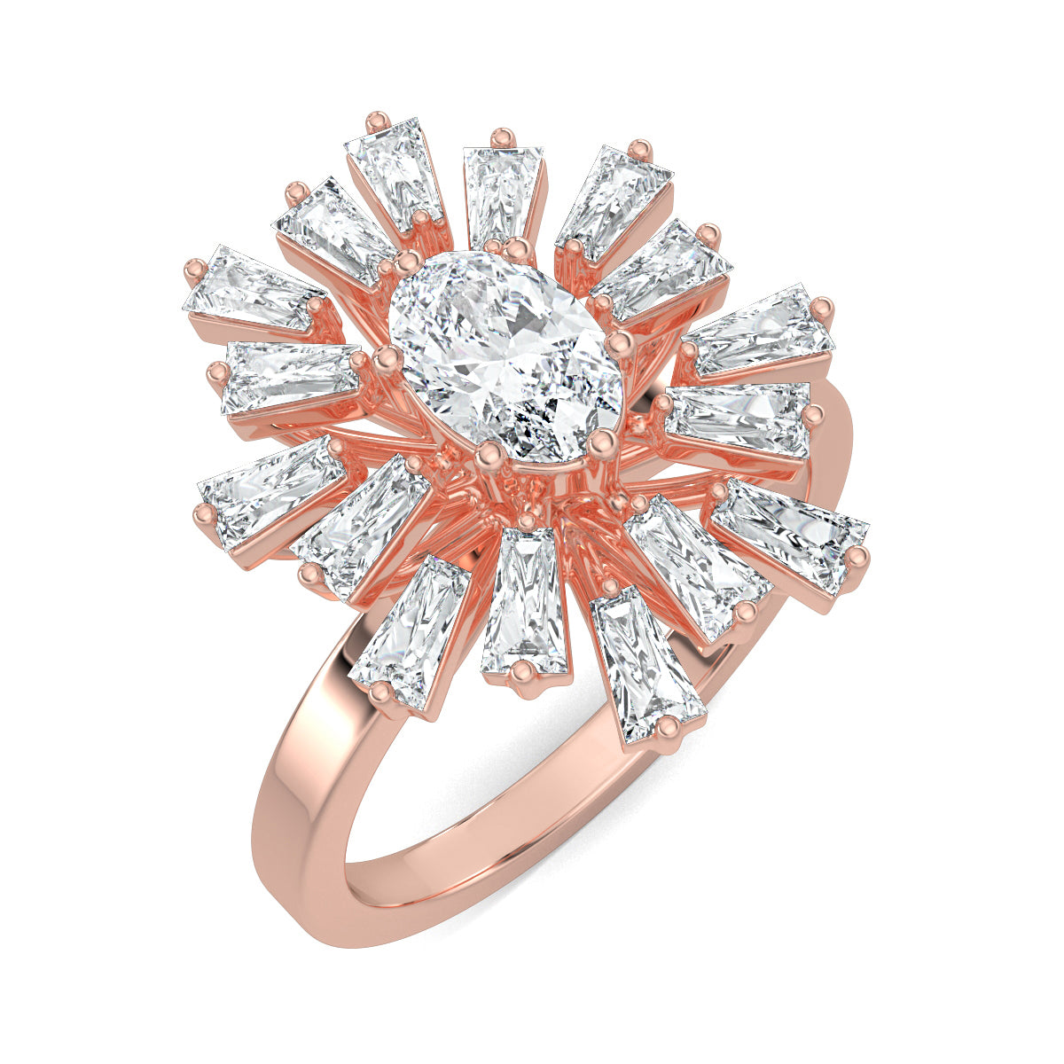 Rose Gold, Diamond Ring, Luminary Luster Diamond Ring, Natural Diamond Ring, Lab-Grown Diamond Ring, Oval Diamond Ring, Baguette Diamond Ring, Everyday Wear Ring, Sustainable Diamond Ring