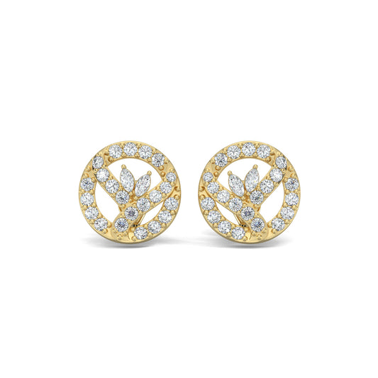 Yellow Gold, Natural diamond stud earrings, Lab-grown diamond stud earrings, Celestial Circlet Earrings, Circle shape earrings, Marquise diamond earrings, Two line design, Jewelry accessories, Elegant diamond studs.