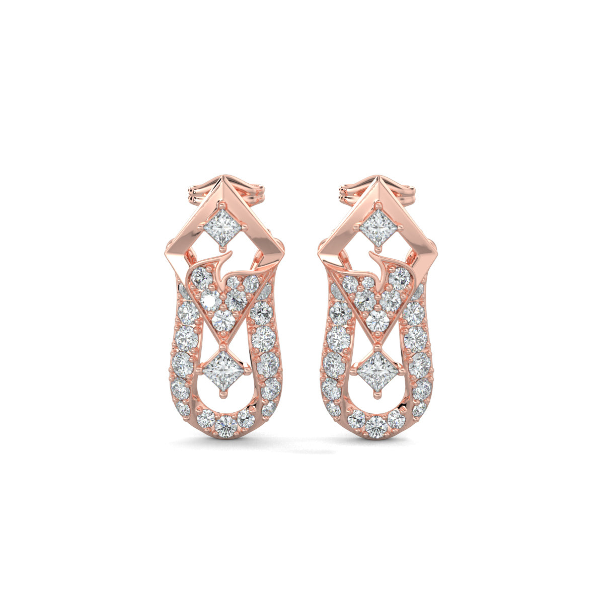 Rose Gold, Diamond Earrings,Art Deco-inspired diamond earrings, mid-length earrings, Natural diamonds, lab-grown diamonds, vintage earrings, glamorous jewelry