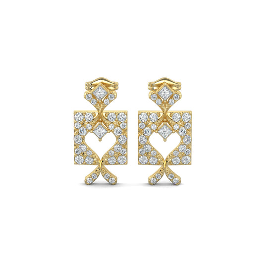 Yellow Gold, Diamond Earrings, Royal Pulse Earrings, Natural Diamonds, Lab-Grown Diamonds, Square Earrings, Heart Design, Princess Diamond, Mid-Length Earrings, Sophistication, Grace, Jewelry