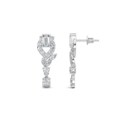 White Gold, Diamond Earrings, Natural diamond earrings, Lab-grown diamond earrings, Swirls Elegance Diamond Earrings, mid-length diamond earrings, emerald cut diamond, round diamonds, marquise diamonds, pear-shaped diamond, 