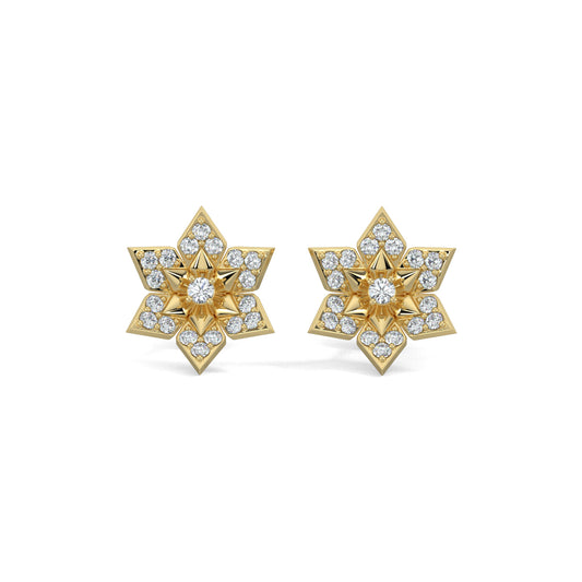 Yellow Gold, Diamond Earrings, Floral Bloom Stud Earrings, Natural Diamonds, Lab-Grown Diamonds, Flower Shape Earrings, Pave Setting, Round Diamond, Sustainable Luxury Jewelry