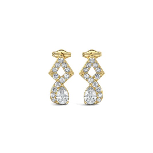 Yellow Gold, Diamond Earrings, Twisted Elegance earrings, diamond earrings, natural diamonds, lab-grown diamonds, pear-cut diamonds, pave setting, mid-length earrings, traditional design, contemporary elegance