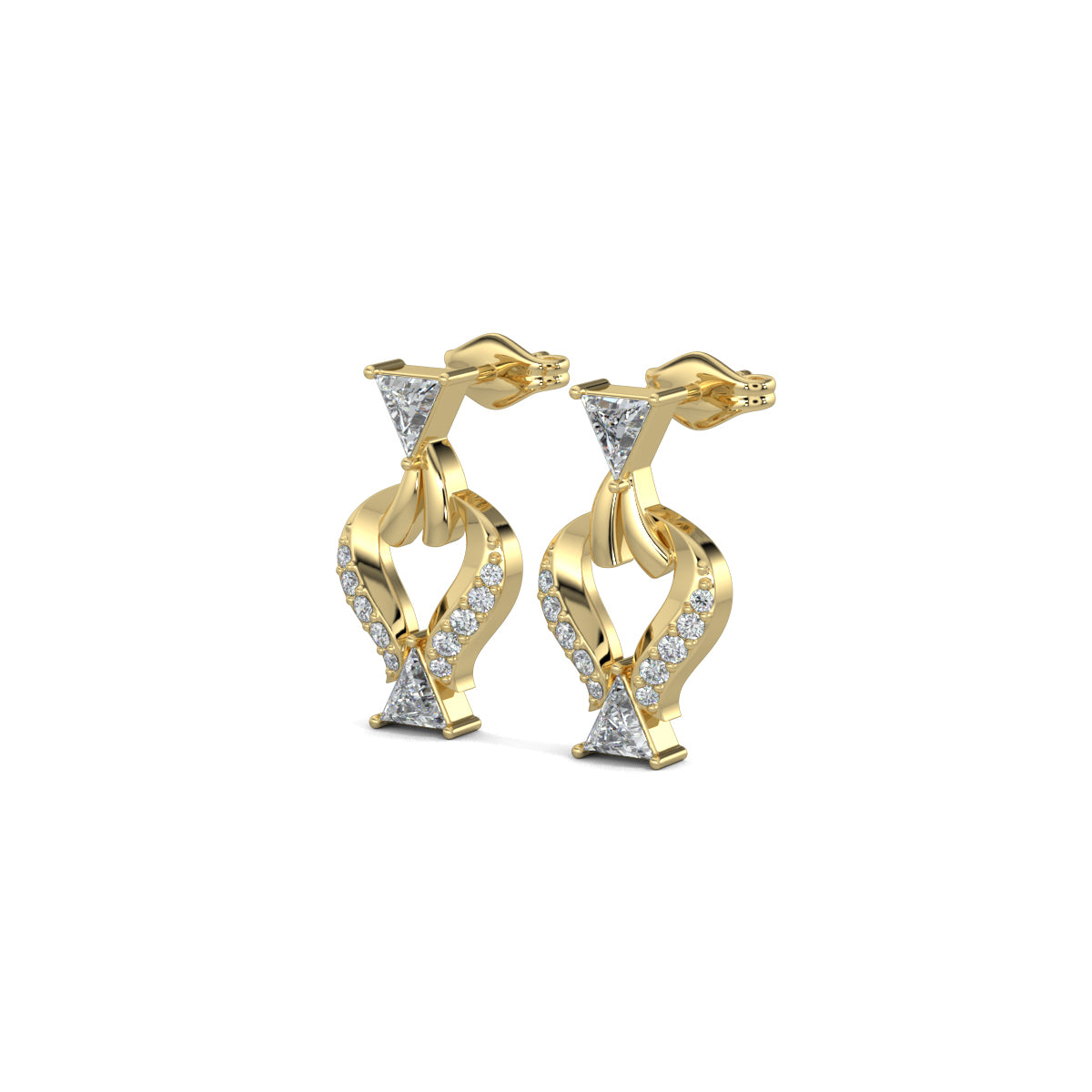 Yellow Gold, Diamond Earrings, Trillium Sparkle Earrings, Mid-length Earrings, Natural Diamonds, Lab-grown Diamonds, Trillion-cut Diamonds, Round Diamonds, Sophisticated Earrings, Elegant Jewelry