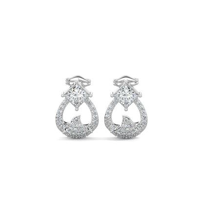 White Gold, Diamond Earrings, Natural diamond stud earrings, Lab-grown diamond stud earrings, GlamourCrest earrings, Princess-cut diamond earrings, Diamond stud earrings, Wave-shaped earrings, Sophisticated jewelry, Elegant accessories, Glamorous earrings