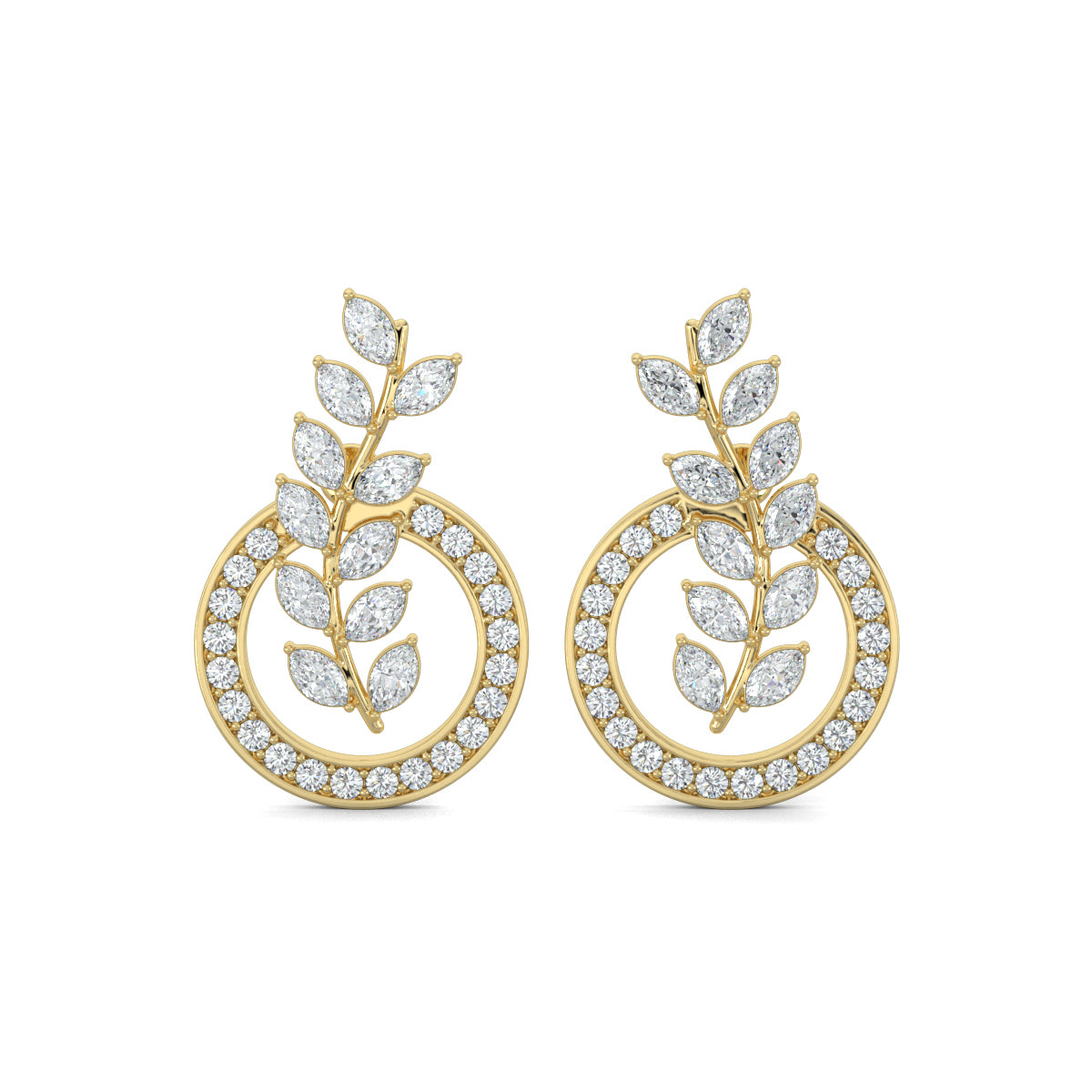 Yellow Gold, Diamond Earrings, Natural diamond earrings, Lab-grown diamond earrings, Marquise Vine Earrings, Nature-inspired earrings, Vine-like design, Ethical diamonds, Elegance, Sparkling jewelry