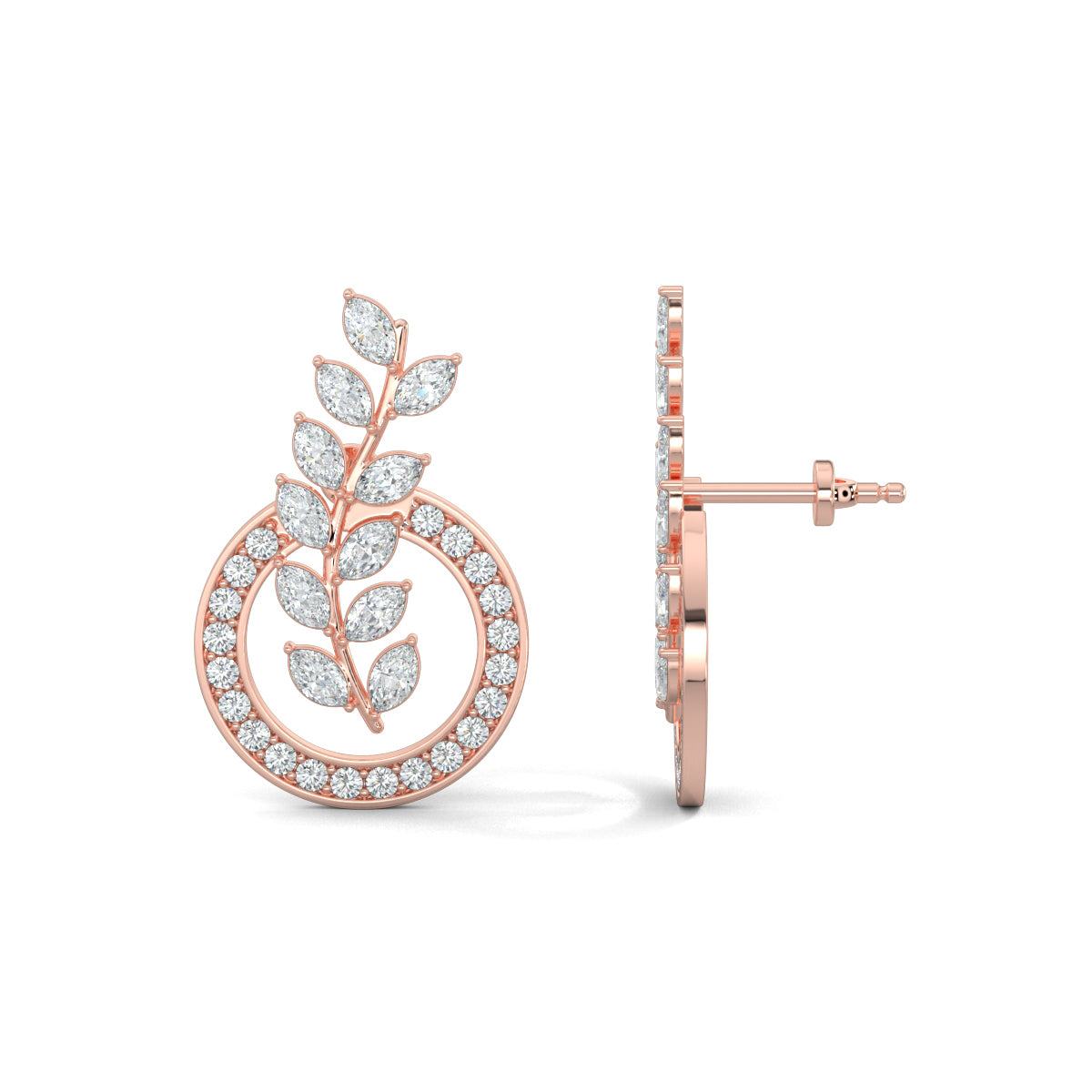 Rose Gold, Diamond Earrings, Natural diamond earrings, Lab-grown diamond earrings, Marquise Vine Earrings, Nature-inspired earrings, Vine-like design, Ethical diamonds, Elegance, Sparkling jewelry