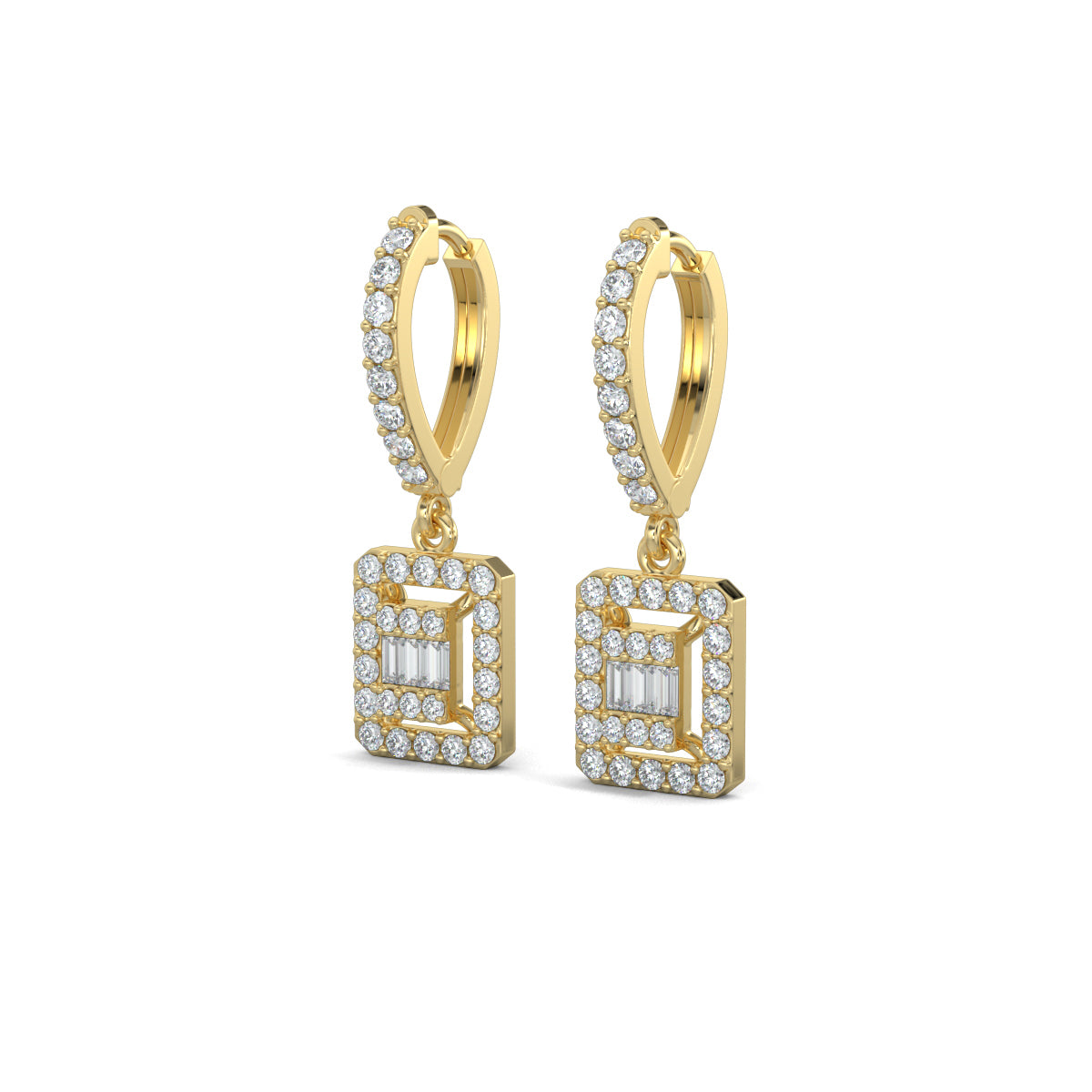 Yellow Gold, Natural diamond earrings, Lab-grown diamond earrings, Elegant Dangler drop Earrings, Pave setting, Halo setting, Modern diamond earrings, Sophisticated jewelry, Diamond drop earrings, Graceful dangler earrings.