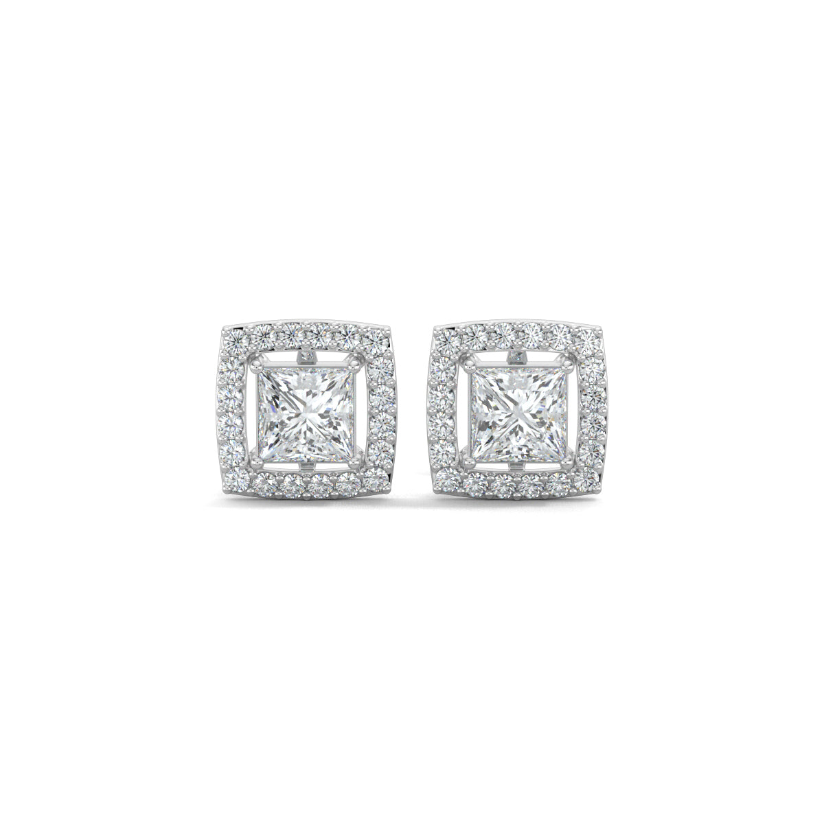White Gold, Diamond Earrings, Luxe Square Stud Earrings, Lab-Grown Diamonds, Princess Cut Diamond, Pave Setting, Square Shape, Elegant Jewelry, Sophisticated Accessories.