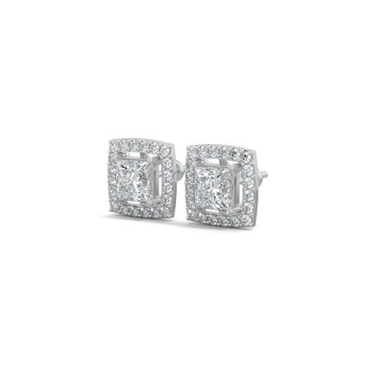 White Gold, Diamond Earrings, Luxe Square Stud Earrings, Lab-Grown Diamonds, Princess Cut Diamond, Pave Setting, Square Shape, Elegant Jewelry, Sophisticated Accessories.