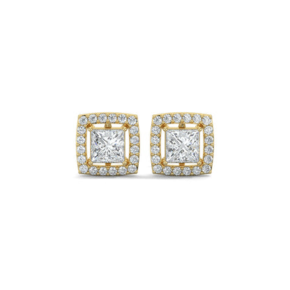 Yellow Gold, Diamond Earrings, Luxe Square Stud Earrings, Lab-Grown Diamonds, Princess Cut Diamond, Pave Setting, Square Shape, Elegant Jewelry, Sophisticated Accessories.