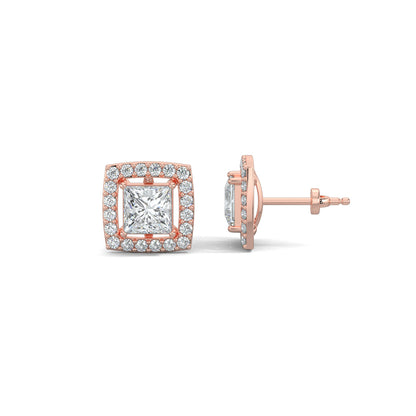 Rose Gold, Diamond Earrings, Luxe Square Stud Earrings, Lab-Grown Diamonds, Princess Cut Diamond, Pave Setting, Square Shape, Elegant Jewelry, Sophisticated Accessories.