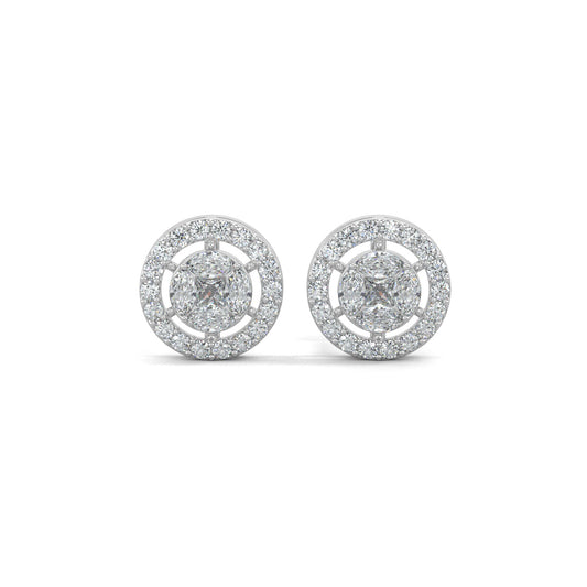 White Gold, Diamond Earrings, Cirque Crown Stud Earrings, Natural diamonds, Lab-grown diamond halo setting studs with round, princess cut, and marquise diamonds