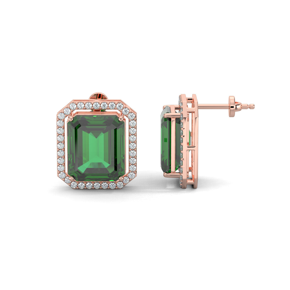 Rose Gold, 18kt, 14kt, Emerald Charm Earrings, Emerald-shaped diamonds, Timeless beauty, Jewelry,Jewellery,  Fashion, Accessories, Diamond earrings