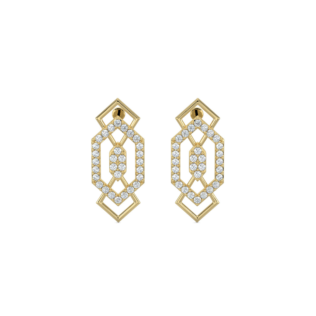 Yellow Gold, Diamond earrings, mid-length earrings, elegant drop earrings, sparkling diamond jewelry