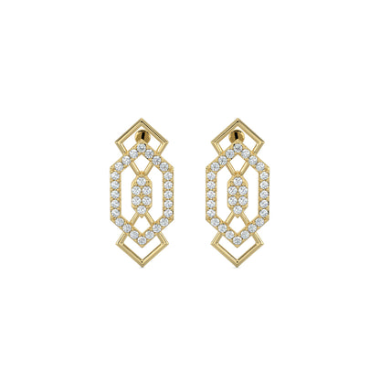 Yellow Gold, Diamond earrings, mid-length earrings, elegant drop earrings, sparkling diamond jewelry