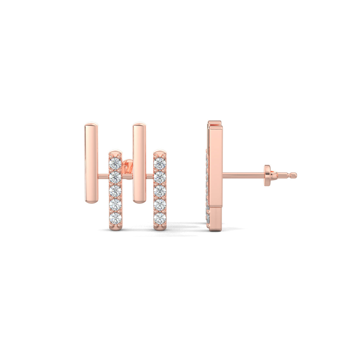 Rose Gold,Diamond Bar stud earrings, natural diamonds, lab-grown diamonds, diamond stud earrings, straight bar earrings, elegant earrings, jewelry accessories
