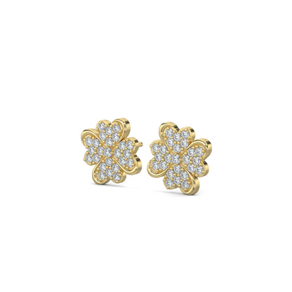 Yellow Gold, Diamond Earrings, Heart Flower Diamond Stud Earrings, Natural Diamonds, Lab-Grown Diamonds, Flower Shape, Elegant Jewelry