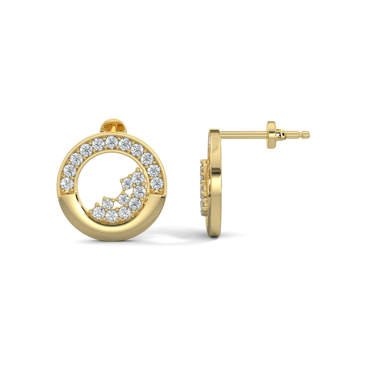 Yellow Gold, Diamond Earrings, Natural diamond earrings, Lab-grown diamond earrings, stud earrings, circle shape earrings, diamond cluster studs, elegant earrings, sparkling jewelry