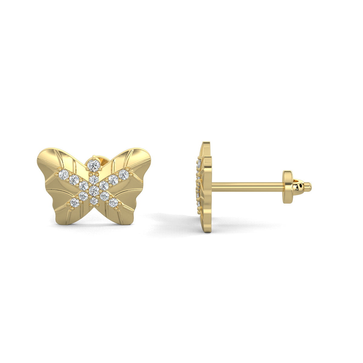 Yellow Gold, Diamond stud earrings, butterfly shape, natural diamonds, lab-grown diamonds, exquisite jewelry, elegant earrings, shimmering diamonds, sophisticated design
