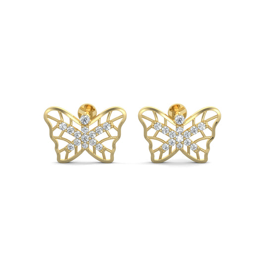 Yellow Gold, Diamond Earrings, Natural diamonds stud earrings, Lab-grown diamond stud earrings, Wing shape earrings, Diamond embellished wing earrings, Elegant diamond studs