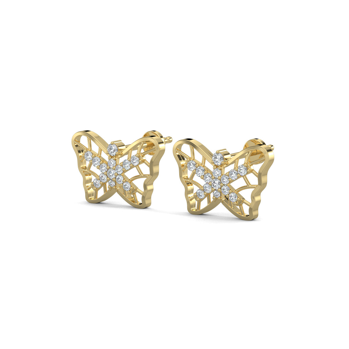 Yellow Gold, Diamond Earrings, Natural diamonds stud earrings, Lab-grown diamond stud earrings, Wing shape earrings, Diamond embellished wing earrings, Elegant diamond studs