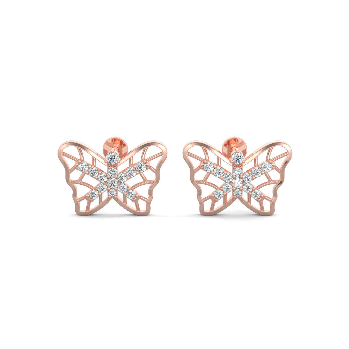 Rose Gold, Diamond Earrings, Natural diamonds stud earrings, Lab-grown diamond stud earrings, Wing shape earrings, Diamond embellished wing earrings, Elegant diamond studs