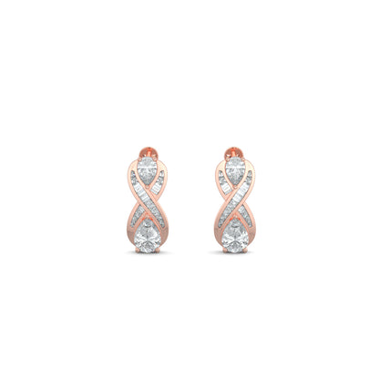Rose Gold, Diamond Earrings, Natural diamond earrings, Lab-grown diamond earrings, Eight-shaped earrings, Baguette channeling, Pear diamonds, Infinite Glimmer Earrings, Sophisticated jewelry, Timeless elegance.