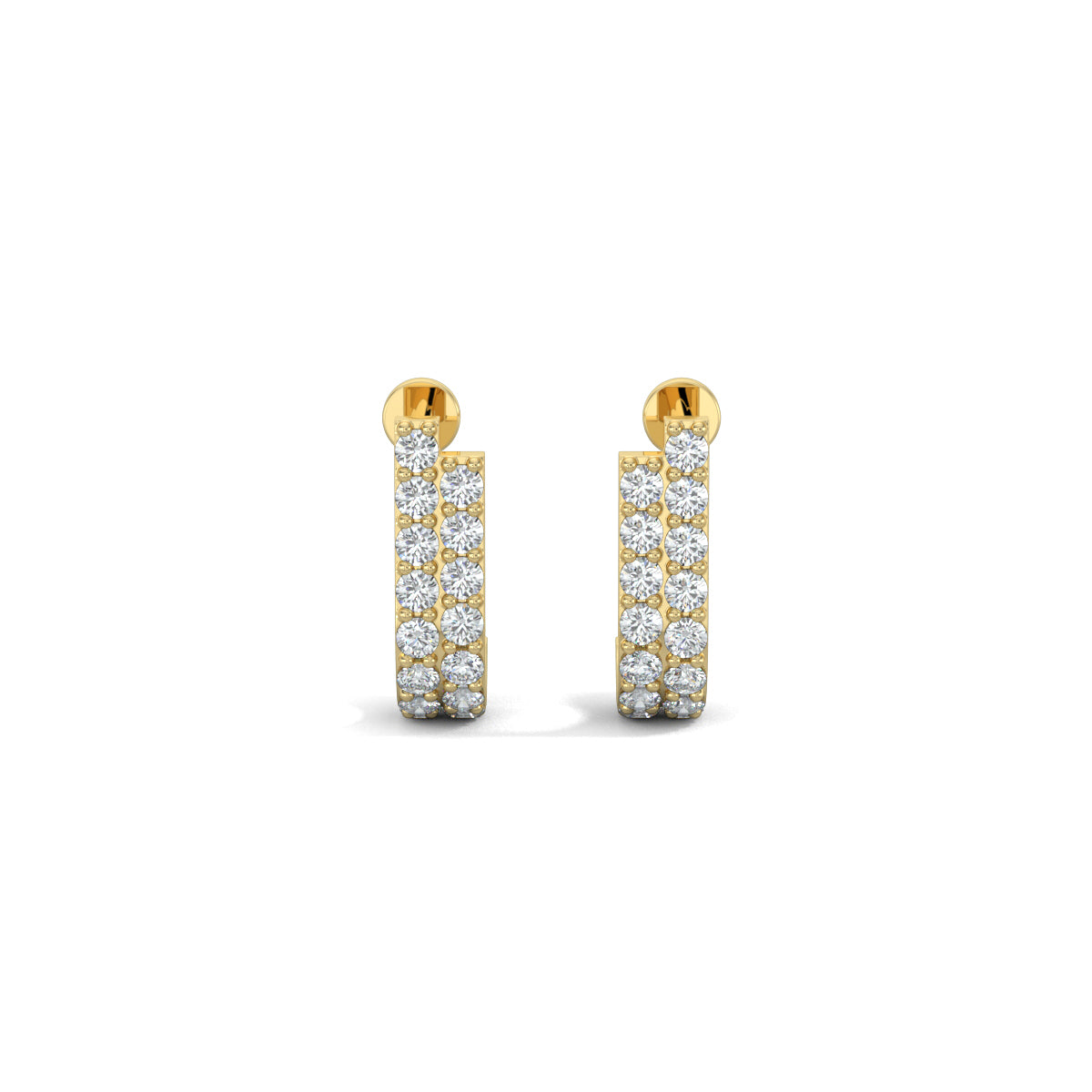 Yellow Gold, Diamond Earrings, LunaDazzle Earrings, Half-bali diamond earrings, Natural Diamonds, Lab-grown diamonds, Pave diamond earrings, Luxury diamond jewelry, Contemporary diamond earrings