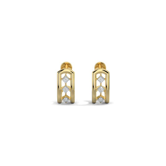 Yellow Gold, Diamond Earrings, Trinity Sparkle Half Hoop Diamond Earrings, Princess Cut Diamonds, Natural Diamonds, Lab-Grown Diamonds, Sustainable Jewelry, Elegant Accessories, Luxury Earrings
