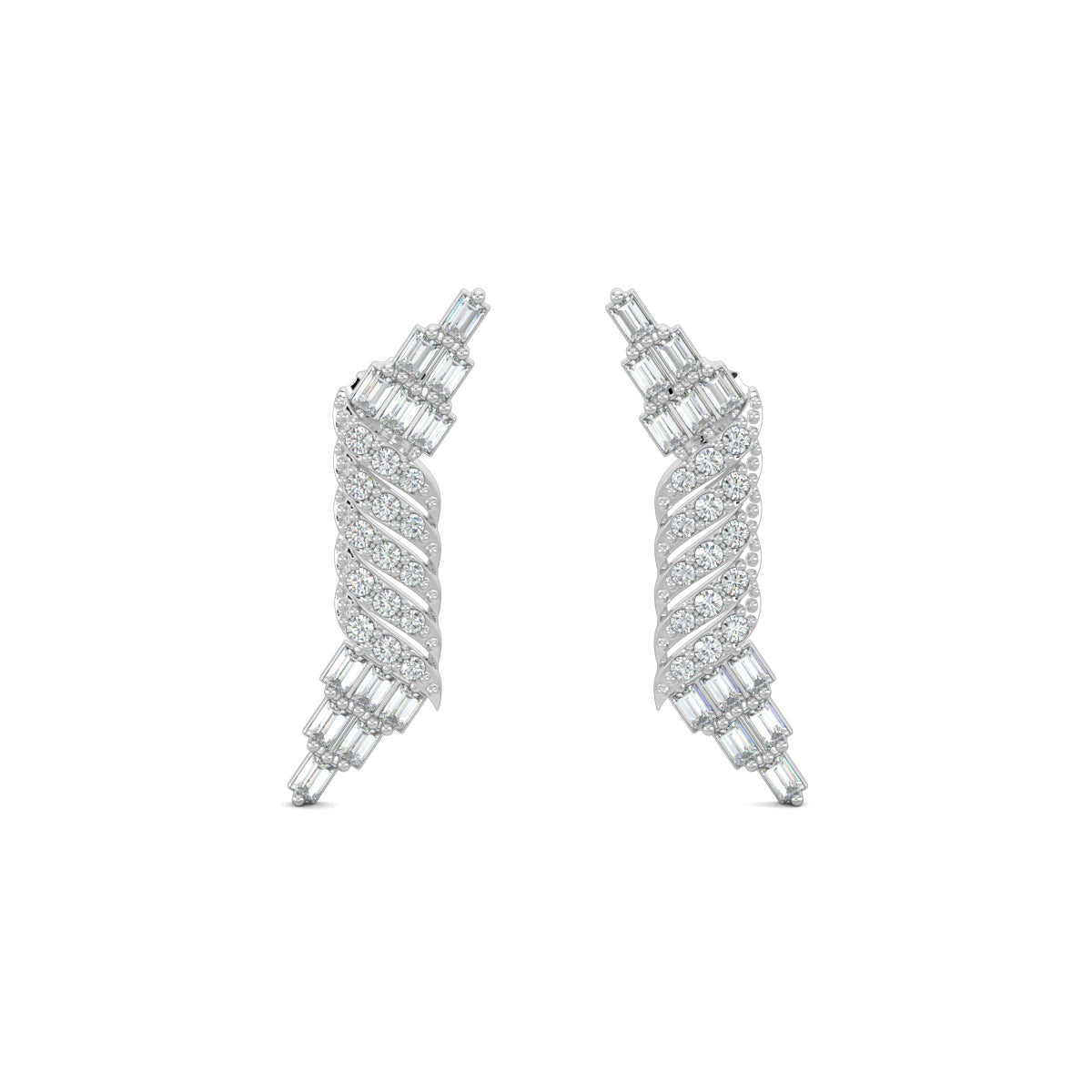 White Gold, Diamond Earrings, Natural diamond earrings, Lab-grown diamond earrings, baguette and round diamond earrings, elegant diamond earrings, long diamond earrings