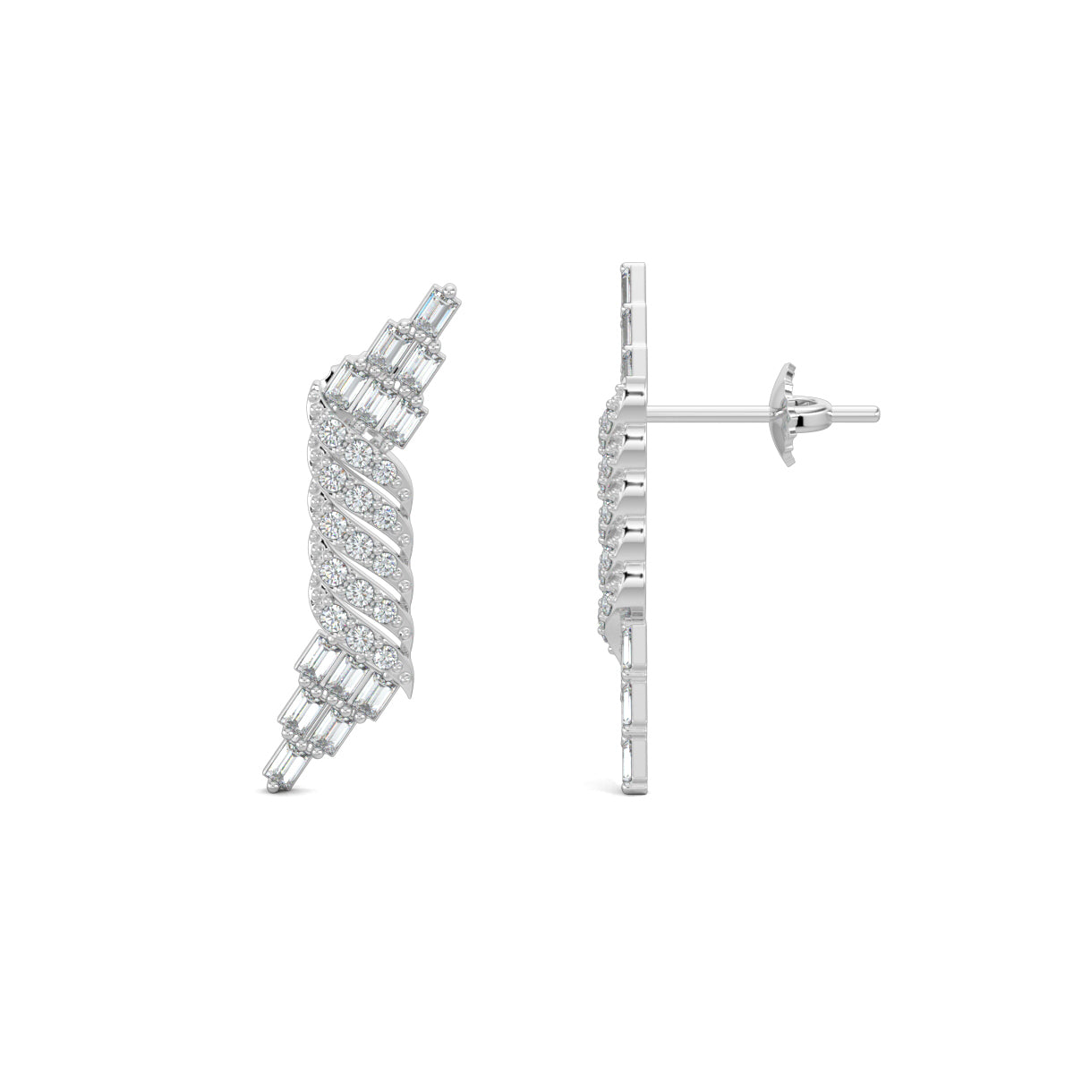 White Gold, Diamond Earrings, Natural diamond earrings, Lab-grown diamond earrings, baguette and round diamond earrings, elegant diamond earrings, long diamond earrings