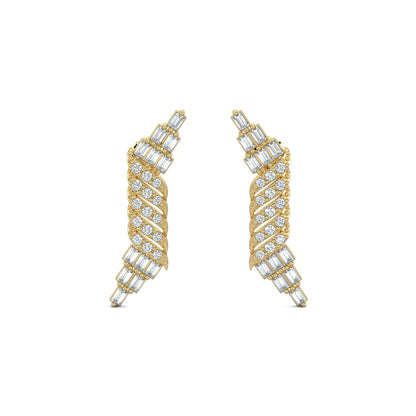 Yellow Gold, Diamond Earrings, Natural diamond earrings, Lab-grown diamond earrings, baguette and round diamond earrings, elegant diamond earrings, long diamond earrings