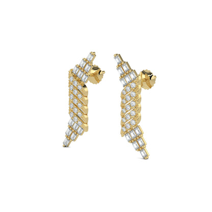 Yellow Gold, Diamond Earrings, Natural diamond earrings, Lab-grown diamond earrings, baguette and round diamond earrings, elegant diamond earrings, long diamond earrings