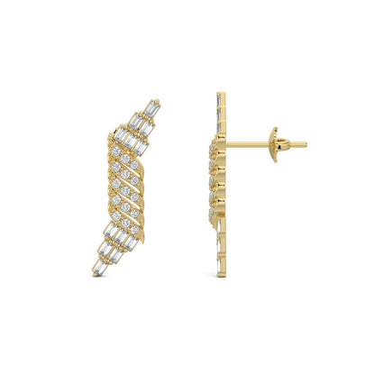 Yellow Gold, Diamond Earrings, Natural diamond earrings, Lab-grown diamond earrings, baguette and round diamond earrings, elegant diamond earrings, long diamond earrings