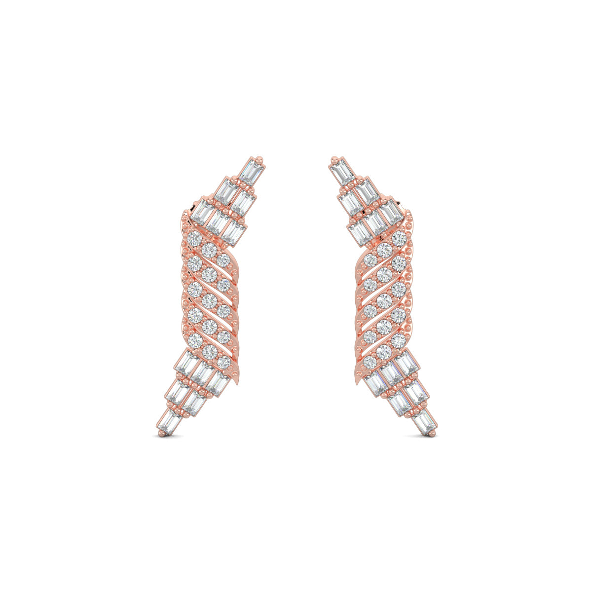 Rose Gold, Diamond Earrings, Natural diamond earrings, Lab-grown diamond earrings, baguette and round diamond earrings, elegant diamond earrings, long diamond earrings