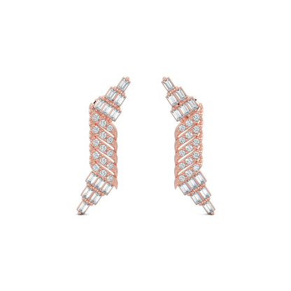 Rose Gold, Diamond Earrings, Natural diamond earrings, Lab-grown diamond earrings, baguette and round diamond earrings, elegant diamond earrings, long diamond earrings