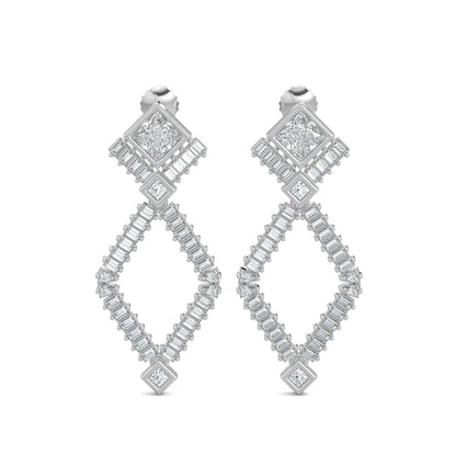 White Gold, Diamond Earrings, Natural diamond earrings, Lab-grown diamond earrings, Crystal Dream Earrings, mid-length diamond earrings, princess cut diamond, baguette diamonds, elegant earrings, sophisticated jewelry