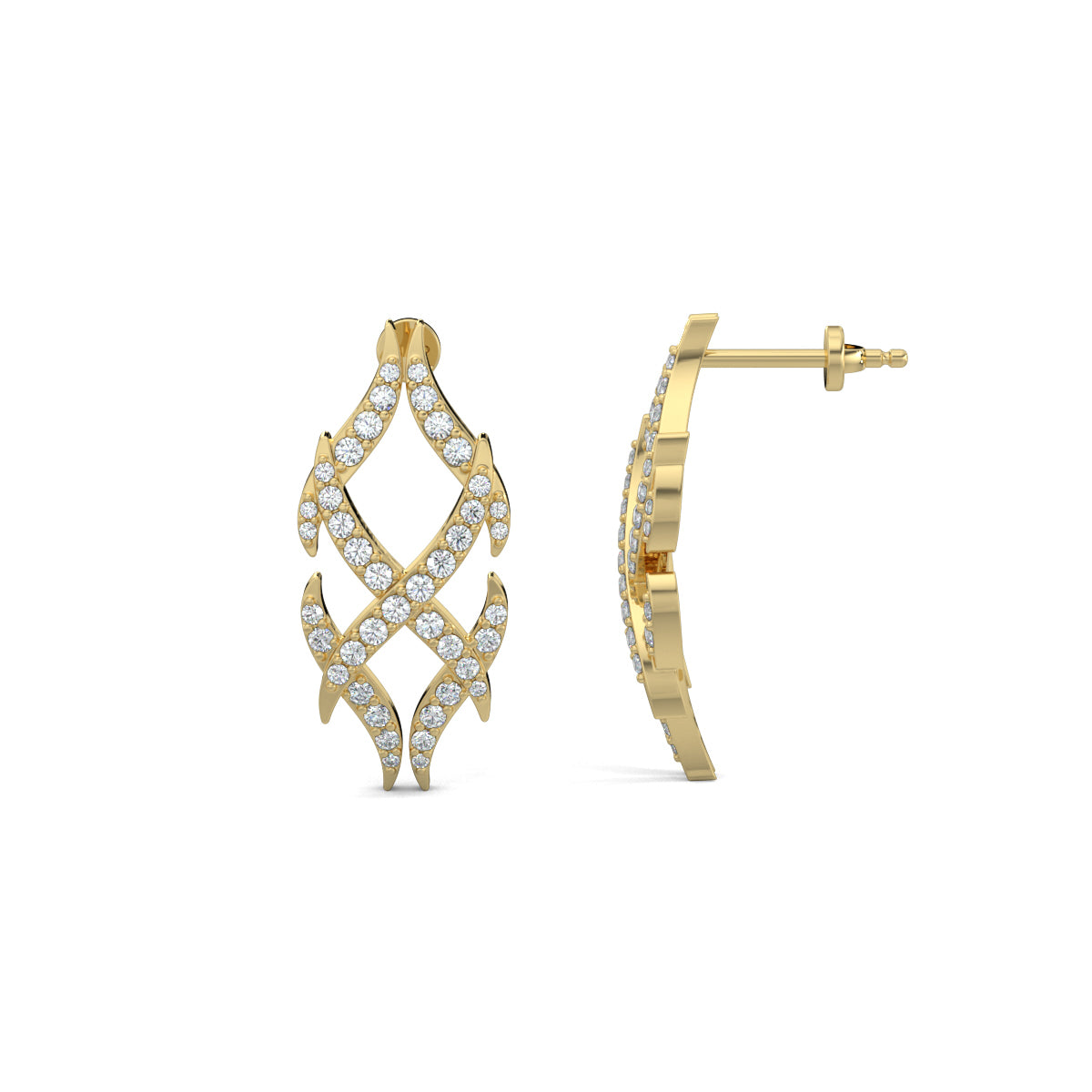 Yellow Gold, Diamond Earrings, Italian-inspired diamond earrings, mid-length earrings, natural diamonds, lab-grown diamonds, Bella Luce Earrings, elegant jewelry, sophisticated earrings, Italian design inspired earrings.