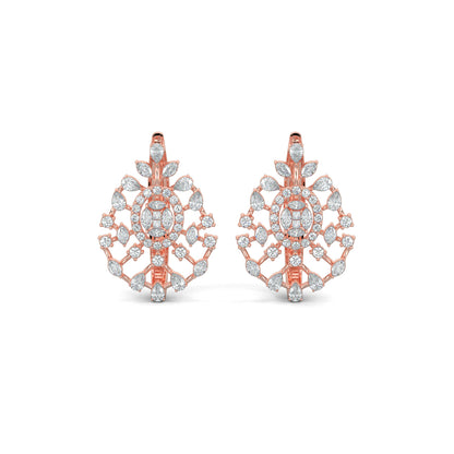 Rose Gold, Diamond Earrings, Natural diamond earrings, Lab-grown diamond earrings, Mosaic diamond earrings, mid-length diamond earrings, pear marquise round cut diamonds, scattered diamond earrings