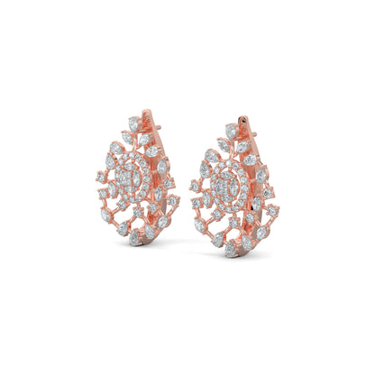 Rose Gold, Diamond Earrings, Natural diamond earrings, Lab-grown diamond earrings, Mosaic diamond earrings, mid-length diamond earrings, pear marquise round cut diamonds, scattered diamond earrings