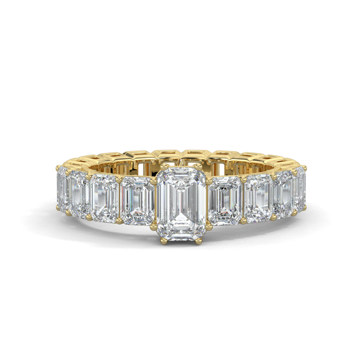 Yellow Gold, Diamond Ring, Exquisite Emerald Eternity Band, Natural Diamonds, Lab-Grown Diamonds, Gallery-Normal Band, Emerald Solitaire, Eternity Band, Emerald shape Ring
